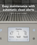 Heavy Duty Stainless Steel Espresso Machine With Removable Bean Hopper And Auto Milk Frother Built To Last And Brews Like Butter For Any Home Barista Game Changer Setup cleaning screen with maintenance alerts