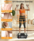 Woman using Vibration Plate Exercise Machine For Lymphatic Drainage And Weight Loss, Full Body Shake Platform with 9 Modes and 0-250 Speed Levels for home fitness