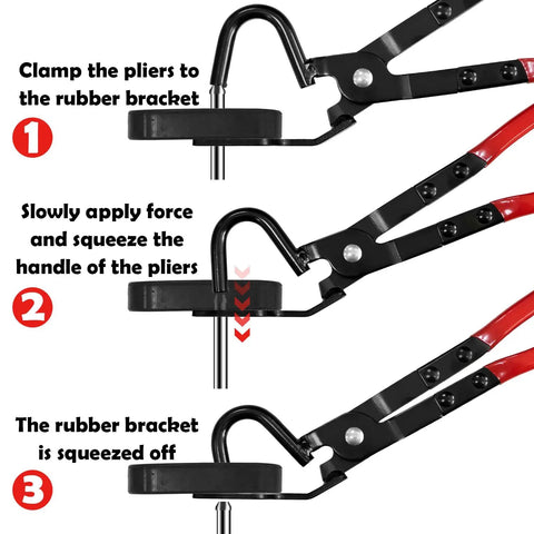 Professional Exhaust Hanger Removal Plier Tool Set With 4 Rubber Mounts For Universal Muffler Installation And Repair Jobs On Any Ride, steel pliers