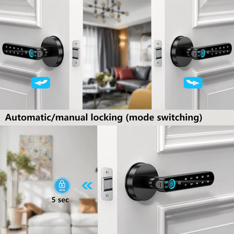 Smart Fingerprint Door Lock With Keypad And App Control, 4-In-1 Biometric Keyless Entry, Black with automatic/manual locking