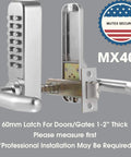 Keyless Entry 14 Digit Keypad Mechanical Door Lock Lever Set, Satin Chrome Finish, 60mm Backset Latch, Fits Standard 2 1/8 Inch Holes