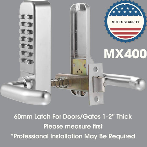 Keyless Entry 14 Digit Keypad Mechanical Door Lock Lever Set, Satin Chrome Finish, 60mm Backset Latch, Fits Standard 2 1/8 Inch Holes