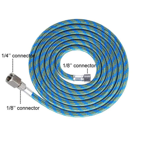 Six Foot Nylon Braided Air Hose With One Eighth Inch To One Quarter Inch Adapter For Iwata Master Devilbiss And Other Airbrushes coiled
