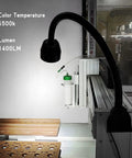 Flexible CNC Lathe Work Light With 1400 Lumens IP66 Waterproof Gooseneck Lamp 110V 220V Ready, shown installed on a machine