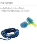 Fusion Corded Reusable Earplugs With Dual Material Construction and detachable blue-yellow cord