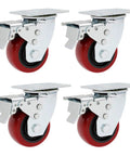 Heavy Duty Swivel Castor Wheels With Precision Ball Bearings Silky Smooth Polyurethane Treads Galvanized Steel Base, set of four.