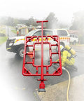 Top Shelf Vehicle Chassis Cooler And Kickass EV Battery Fire Extinguisher With 24 Nozzle Spray System For Thermal Runaway Prevention and Street Smart Road Ready Safety Gear, red mobile chassis mount.