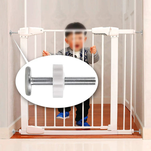 Heavy Duty M10 Gate Adapters 4 Pack threaded spindle rod connector kit shown with a child at a safety gate.