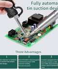 Electric Desoldering Gun Go-To Automatic Solder Sucker being used on a circuit board with 3 soldering tips, focusing on high suction tool.