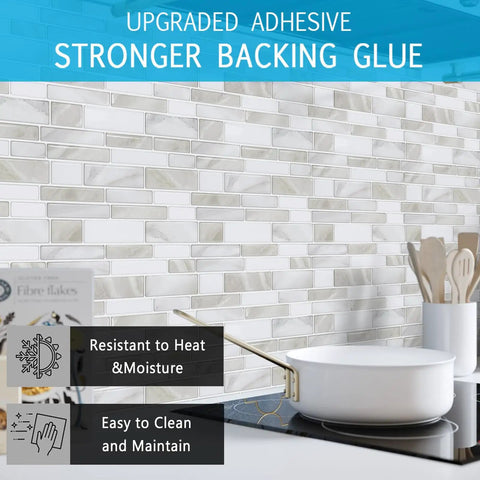 DIY Friendly Peel And Stick Kitchen Backsplash Tiles 12x12 Premium 3D Wall Tiles 10 Sheets Easy No Mess Install Eco Friendly