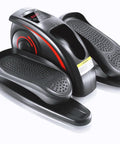 Under Desk Elliptical Machine With LCD Display Electric Seated Pedal Exerciser Portable Quiet Mini Elliptical For Home Use 2 In 1 Power And Manual Modes Compact Low Impact Leg Exerciser For Office Or Living Room Dark Black with textured foot pedals and digital screen.