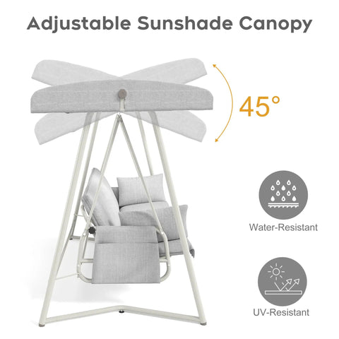 Oversized Outdoor Porch Swing Bed With Stand And Canopy Rain Cover Heavy Duty 3 Seat Bench Swing with adjustable sunshade canopy
