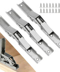 Tough As Nails 4 Pack 90 Degree Folding Hinges Nickel Plated Steel Cabinet Hardware, showing 4 hinges and screws for easy installation.