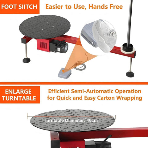 Automatic Electric Pallet Wrapping Machine For Fast Warehouse Packaging, A Real Workhorse Film Wrapper For Cartons And Parcels, Compatible With 27.5 Inch Film Width, Energy Efficient, Labor Saving, Dustproof And Moisture Protective., 40cm turntable foot switch