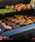 5-Burner Propane Gas Grill With Side Tables And Accessory Hooks, 50,000 BTUs, 656 Sq In Cooking Space, grilling assorted meats