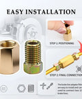 24 Piece 3/16 Brake Line Fittings Kit With 3/8-24 Threads, Inverted And Double Flare Unions And Nuts, 8 Unions And 16 Nuts, Essential Brake Line Repair Set For Flare Fittings, Heavy Duty Auto Grade DIY Gear showing brass 3/16 brake line union and nut installation