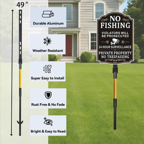 Heavy Duty 48 Inch Yard Stake Set For Outdoor Lawn Signs, Metal Sign Holders For Driveways And Parking Areas, Black And Gold