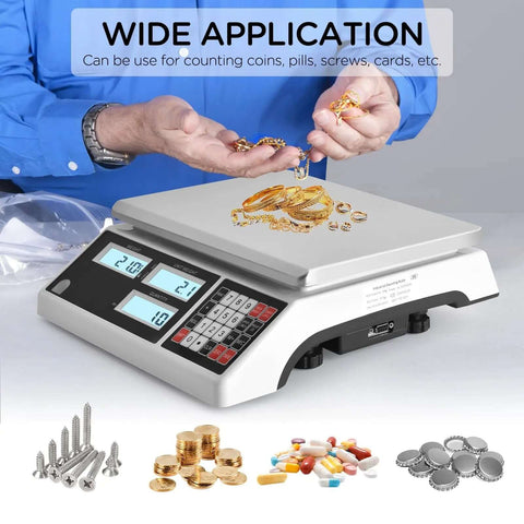 Person using 10Kg Digital Counting Scale With 0.1g Precision For Inventory And Parts, RS232 Port To Computer Or Printer, showing versatility.