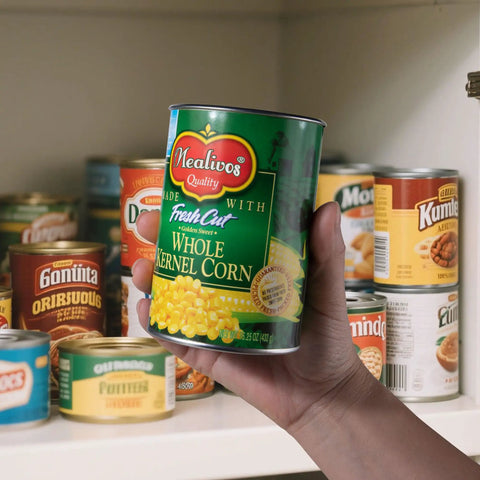 Hidden Can Safe Diversion Storage For Keys Cash Jewelry Cards And Coins Looks Like Real Corn Can Grey Hidden Compartment For Quick Easy Safe Keeping At Home Or On The Go in a hand.