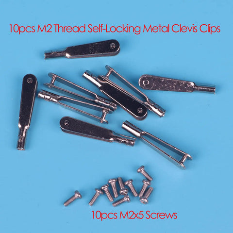 10 Pcs M2 Thread Self-Locking Metal Clevis Clips With 10 M2x5 Screws Kit for RC Airplanes and DIY Repairs.
