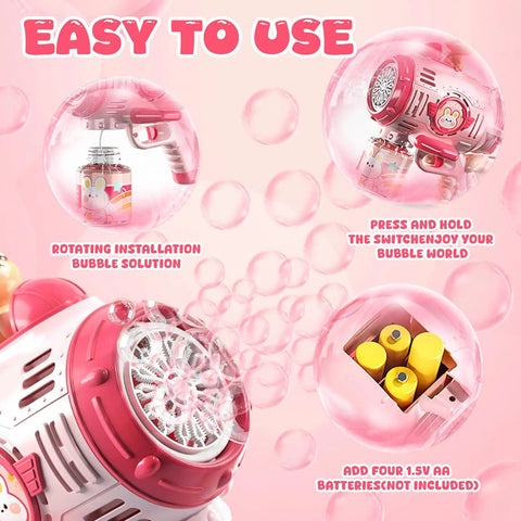 Cute Pink Bear Automatic Bubble Gun For Girls Ages 3 4 5 6 7 8 With Music And Mover Maker Blower Machine outdoor bubble solution instructions.