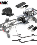 Diagram showing components of Carbon Fiber Battery Tray For One Tenth SCX10 RC Crawler Cheater Rigs With ESC Receiver Mount.