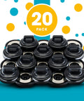 20-pack of black magnetic cable zip tie mounts stacked with colorful background for easy cable management on metal surfaces
