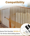 Door Tune Up Kit For Arrow Shed Sliding Doors DK100 A Replacement Parts including 2 handles, guides, slides, screws, and nuts shown