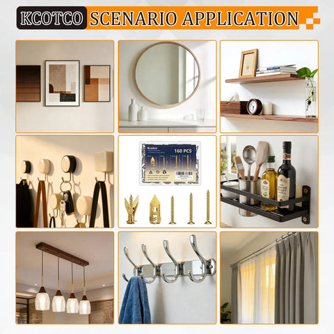 Various household items and decor supported by Heavy Duty Self Drilling Drywall Anchors And Screws Kit, 160-Piece Set.