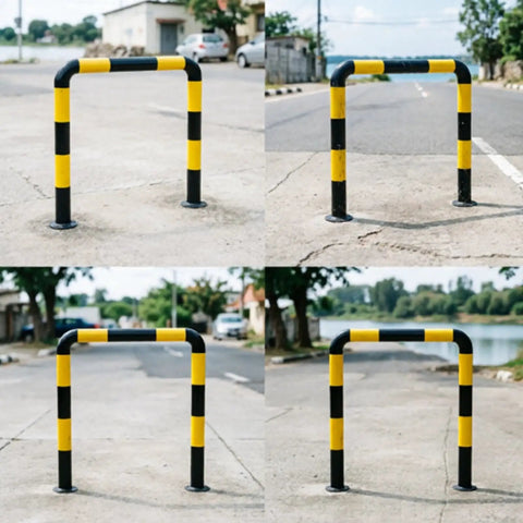 Heavy Duty Steel Machine Guard Rail System For Perimeter Protection And Garage Parking Aid In Yellow With Black Stripes