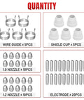 Top Grade 50 Pcs Ag60 Plasma Cutter Consumables Kit With Heavy Duty Electrode Nozzles and Tips displayed with wire guides, shield cups, and nozzles.