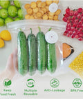 Reusable Vacuum Sealer Bags 45 Pcs Set S M L For Food Storage BPA Free Microwave Safe Sous Vide Ready with different foods inside