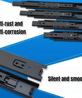 Silent Hydraulic Drawer Slides With Cold Rolled Steel, 14-Inch Three-Section Runners shown with anti-rust labels