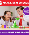Children using Hands On Science Kit For Kids Aged 4 To 8 With 100 Plus Experiments, wearing goggles, conducting experiment.