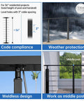 Intermediate Cable Railing Post 36 Inch Tall 1 Inch Thick 2 Inch Wide Brushed Stainless Steel Middle Post With Adjustable Top Mount