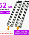 Slick Heavy Duty Telescopic Drawer Slides One Pair Full Extension Cabinet Hardware Seventy Six Millimeter Wide Three Section Rig Thirty Seven Inch Travel Lock For Kitchen Cupboard Setup, showing two steel drawer slides with lock.