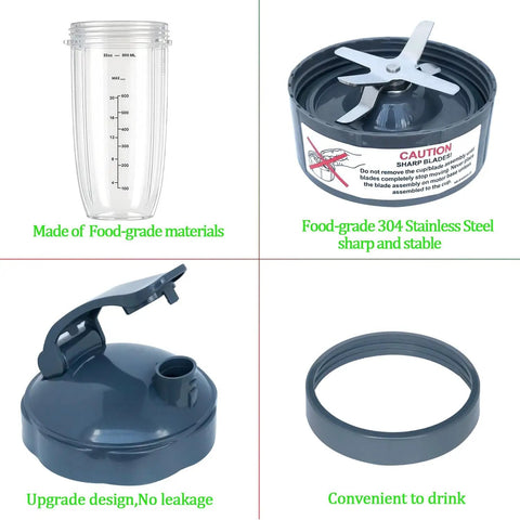 Replacement 32oz Blender Cups And Blade Kit For 600W And 900W High Speed Blenders Five Piece Pro Grade Set parts display