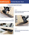 Heavy Duty Pallet Buster Tool With Pry Bar For Fast Pallet Removal And Deck Board Tear Down, Industrial Wood Breaker Spans Up To 3.26 Inches, NoHandle Wrecking Pry Bar Built Tough For Pros, black steel pry bar removing pallet boards