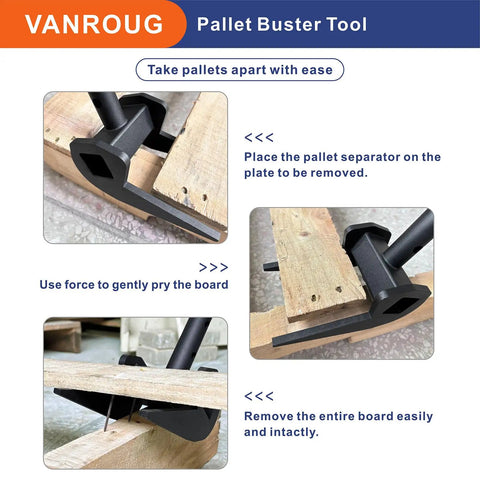 Heavy Duty Pallet Buster Tool With Pry Bar For Fast Pallet Removal And Deck Board Tear Down, Industrial Wood Breaker Spans Up To 3.26 Inches, NoHandle Wrecking Pry Bar Built Tough For Pros, black steel pry bar removing pallet boards