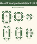 Diagram showing 6 configurations of Olive Green 17 Inch Tall 6 In 1 Modular Metal Raised Garden Bed Kit For Vegetables And Flowers