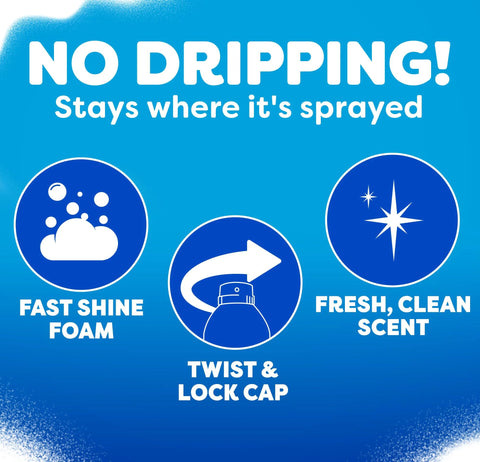 Front view of two Windex Fast Shine Foam Glass Cleaner aerosol cans, blue packaging, 19 oz each, pack of 2.