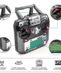 Six Channel 2.4GHz RC Transmitter Controller With iA6B Receiver featuring control knobs and LCD screen for FPV drones and vehicles.
