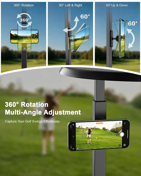 Knockout Magnetic Golf Cart Phone Mount With Heavy Duty Aluminum Bracket Holds Device Locked In Tight On Bumpy Courses So You Can Play Your Best Rounds Without Freaking Out Over Shaky Snap Calls showing 360° rotation and multi-angle adjustment.