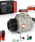 Heavy Hitter AC Compressor With Clutch 7ZSB16 PAG46 Oil Fits Ford Explorer 2011 To 2015 shows compressor, black pulley, and installation parts.