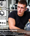 Man wearing Long Battery Wireless Earbuds With 75 Hours Play Time, Bluetooth 5.4 Sport Buds, IPX7 Waterproof for workouts