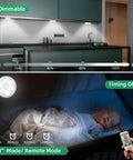 Wireless Motion Sensor LED Closet Lights With Remote USB Rechargeable Puck Lights, 4-Level Dimming installed under cabinets