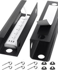 Under Desk Cable Management Tray 31.5 Inch Two Pack Cord Organizer And Hider For Office And Home, black, with power strip and accessories