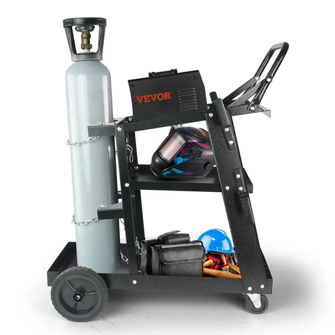 Heavy Duty 3 Tier Welding Cart With 360 Degree Swivel Wheels, Tank Storage And Safety Chains, Rolling Cart For MIG TIG ARC Plasma Cutter Welder, 400 Lb Capacity