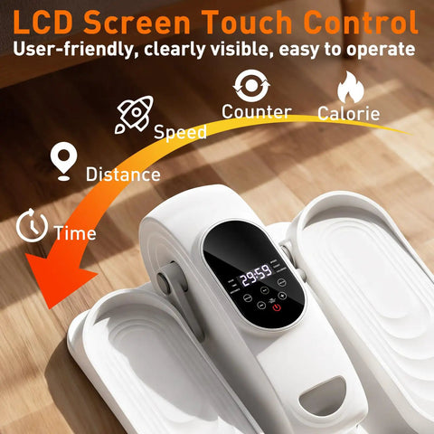 LCD screen of Under Desk Elliptical Pedal Exerciser For Home Office with speed, distance, and calorie indicators