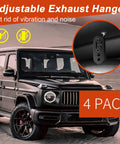 Heavy Duty Rubber Exhaust Hanger 4 Pack With 4 Holes Adjustable Muffler Hanger Universal Exhaust System shown alongside SUV
